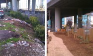 Before-and-after view of one of the garden sites